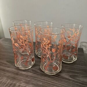 Libbey Vintage Autumn Tree glasses, set of 5.